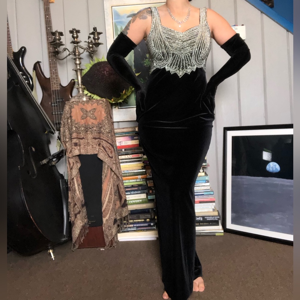 Stunning one of a kind black velvet dress